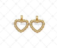 CZ Micro Pave Heart Frame Shape Pendant,18K Gold Filled Heart Charm, Necklace Bracelet Charm Pendant, 23x22mm, Sku#LK470