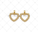 CZ Micro Pave Heart Frame Shape Pendant,18K Gold Filled Heart Charm, Necklace Bracelet Charm Pendant, 23x22mm, Sku#LK470