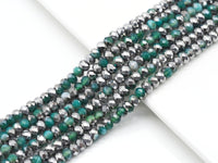 Half Silver Plated Green Banded Agate Rondelle Faceted Beads, Sku#UA249