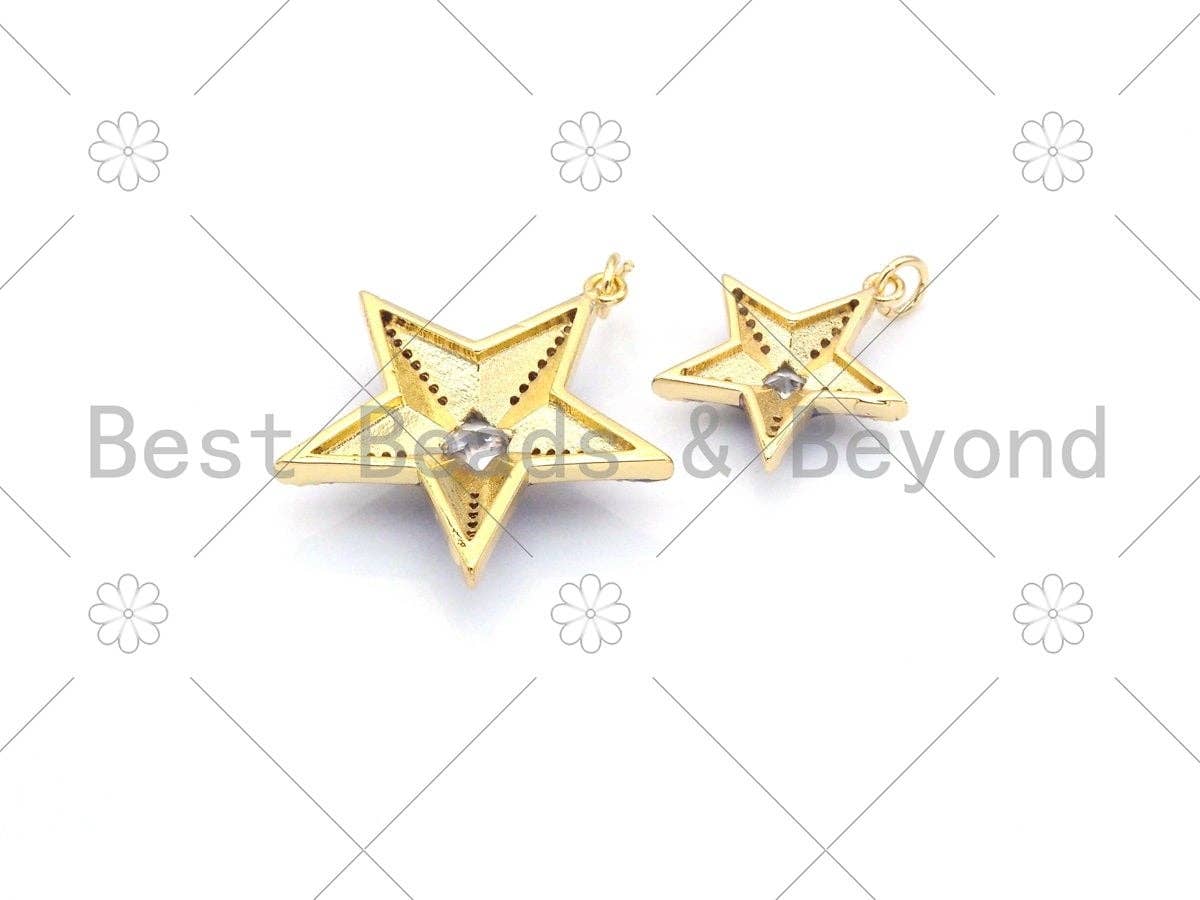 Colorful Enamel Five Point Star Shape Pendant, 18K Gold Filled CZ Micr ...