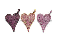 CZ Fuchsia Micro Pave Large Heart Pendant, Heart Shaped Pave Pendant, Gold/Rose Gold/Silver/Gunmetal plated, 30x41mm, Sku#X52