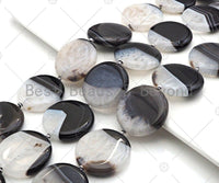 High Quality Natural Black White Druzy Agate Beads, 35mm Round Coin Smooth Agate,Necklace Bracelet Jewelry,15.5'' Full Strand,Sku#YK05