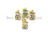 CZ Colorful Micro Pave Teddy Bear Pendant, Teddy Bear Shaped Pave Pendant, Gold plated, 8x12mm, Sku#F725