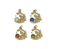 Gold CZ Colorful Unicorn On Cresent Moon Charm, Sku#Y717