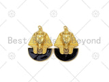 Black Enamel Sphinx Shape Pendant/Charm, 18K Gold Filled Lion Head Charm, Necklace Bracelet Charm Pendant, 32x23mm,Sku#Z1381