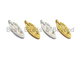 CZ Micro Pave Leaf With White Pearl Pendant,Cubic Zirconia Leaf Charm, Silver/Gold Pendant, 9x26mm, sku#Y215