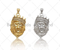 CZ Micro Pave Lion Head With Crown Shape Pendant/Charm,Cubic Zirconia Charm, Necklace Bracelet Charm Pendant, 18x29mm, sku#L419