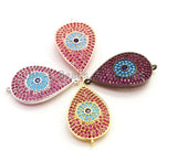 CZ Micro Pave Fuchsia Teardrop Connector with Turquoise Evil Eye for Bracelet/Necklace, Cubic Ziroconia Space Connector, 15x27mm,sku#E26