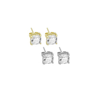 Gold Silver Big Square Diamond CZ Stud Earrings, Sku#LX373