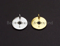 Hollow Out North Star on Disc Pendant/Charm,Flat Sheet Copper  CZ Pendant, Silver/Gold/Black Tone,15x15mm,Sku#Z460