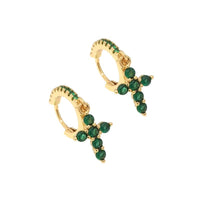 Gold Green CZ Cross Hoop Earrings, Sku#LK775