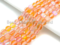 Matte Spectrolite Aura Quartz, Peach Color Aura Round 6mm/8mm/10mm/12mm beads, Manmade Moonstone, 15.5inch strand, SKU#U939