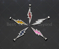 Enamel Colorful Lightning Shape Pendant Silver Finish, CZ Micro Pave Lightning Charm, Enamel pendant,Enamel Jewelry, 10x37mm, sku#LK138