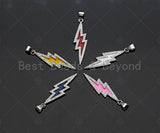 Enamel Colorful Lightning Shape Pendant Silver Finish, CZ Micro Pave Lightning Charm, Enamel pendant,Enamel Jewelry, 10x37mm, sku#LK138