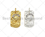 CZ Micro Pave Embossed St Mary On Rectangle Pendant, Matt Gold/Silver Charm, Necklace Bracelet Charm Pendant, 17x10mm, Sku#Y454