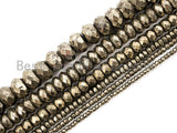 Quality Natural Faceted Pyrite Rondelle Beads,6x10mm/5x8mm/6x4mm/4x3mm/3x2mm, Pyrite Gemstone Beads, 15.5" Full Strand SKU#W4