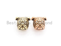 Antique Gold/Copper Bulldog Animal Head Bead, Animal Charm, CZ Pave Dog Spacer Beads, Men's Bracelet DIY, 13x11x11mm, sku#Y136