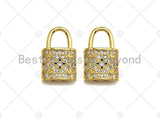 18K Gold Micro CZ Pave Lock Pendant, Gold Lock Charm,  Padlock Beads, Jewelry Findings, 12x18mm, sku#LK46