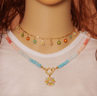 Pastel Color Semi-Precious Gemstone Nekclace, Sku#EF202