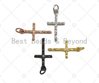 CZ Micro Pave Texturized Cross Shape Pendant/Charm, Cross Cubic Zirconia Pendant, Silver/Gold/Rose Gold/Black Tone, 11x20mm, Sku#Y279