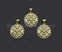 Clear CZ Micro Pave Pattern On Round Coin Shape Pendant Charm, Cubic Zirconia Round Mother of Pearl Charm,17x20mm,sku#LK161