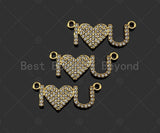 Gold Filled CZ Micro Pave I Love U Heart Shape Pendant, 18K Gold Filled Love Charm, Necklace Bracelet Pendant,11x24mm,Sku#LD106