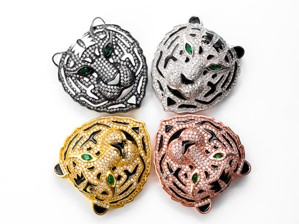 CZ Micro Pave Tiger Head beads/Focal, Tiger Focal Charm, Tiger focal beads, Gold/Rose Gold/Black/Silver Pave pendant, 38mm, sku#L159