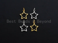 Five Point Star Shape Pendant, Five Point Star Frame Pendant, 24K Gold and Silver Tone, 12mm, Sku#Z767