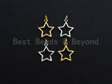 Five Point Star Shape Pendant, Five Point Star Frame Pendant, 24K Gold and Silver Tone, 12mm, Sku#Z767