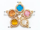 Round Bezel Connector with Faceted Cat's Eye Stone,Peach/Blue/Pink/White/Topaz, 9x13mm,sku#A73