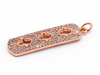 CZ Micro Pave Rectangle Pendant/Charm with 3 little Hollow Hamsa Hand, Cubic Zirconia Pave Bar Pendant, 8x34mm, sku#F203