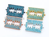 CZ Turquoise Micro Pave Razor Blade Connector, Blue CZ Pave in Gold, Silver, Black, Rose Gold Finish Charm, Bracelet Charm,15x26mm, sku#M20