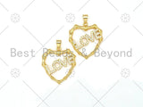 CZ Micro Pave Love On Heart Shape with Bamboo Frame Pendant,18K Gold Filled Heart Charm, Necklace Bracelet Charm Pendant,23x26mm,Sku#LK384