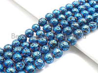 NEW COLOR!!! Plated Natural Lava Beads, 8mm/10mm/12mm Blue Gemstone Beads, Lava Gemstone Beads, 15.5" Full Strand, sku#U871