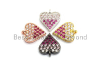 CZ Micro Pave Multi Fuchsia Pink Color Heart Shape Charm, Cubic Zirconia Pendant, Silver/Gold/Rose Gold/Gunmental Plated,10x12mm, Sku#B118