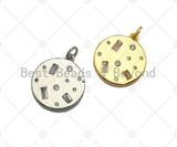 Baguette CZ Micro Pave Round Coin Shape Pendant/Charm, Sku#L450