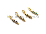 CZ Colorful Pave Thunder Lightning Bolt Charm/Pendant, Green/Black CZ Thunder Shaped Pave Pendant, Gold plated, 4x15mm, Sku#Z418