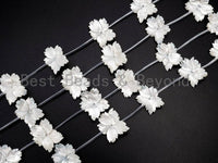 1/10 pcs Natural Mother of Pearl,25-30mm White Pearl Carved Thin Leaf Flower Beads, Pearl Shell Beads, SKU#T95