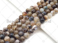 High Quality Natural Grey Banded Agate Smooth Beads, 6mm/8mm/10mm/12mm Brown Gemstone Beads, Agate Beads, 15.5'' Full Strand, SKU#UA217