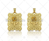 18K Dainty Gold Rose Flower Rectangle Charm, sku#LK231