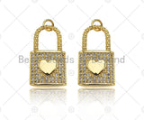 CZ Micro Pave Heart On Lock Shape Pendant/Charm,18K Gold Fil