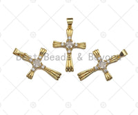 CZ Micro Pave Cross Shape Charm/Pendant, Gold Cross Shape Charm, Pave Cross Pendant,19x26mm, Sku#F1211