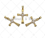 CZ Micro Pave Cross Shape Charm/Pendant, Gold Cross Shape Charm, Pave Cross Pendant,19x26mm, Sku#F1211