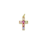 Colorful Baguette CZ Cross Shape Pendant, Sku#L717