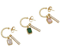 CZ Bar Rectangle Dangle Hoop Earrings, Sku#LX195