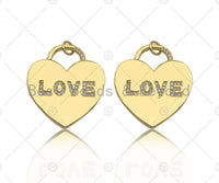 CZ Micro Pave Love Word On Heart Lock Shape Pendant/Charm, 18K Gold Filled Heart Charm, Necklace Bracelet Charm Pendant,25x28mm,Sku#LD104