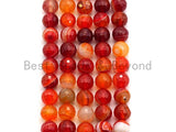 High Quality Faceted Red Banded Agate beads, 6mm/8mm/10mm/12mm Orange Agate Gemstone beads, Natural Agate Beads, 15.5inch strand, SKU#U456