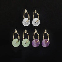 Green White Purple Gemstone Donut Ring Hoop Earrings