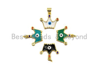 Enamel Turquoise/White/Black/Green Eye on Crown Charm, CZ Pave Oil Drop pendant,Enamel pendant,Enamel Jewelry, 17x18mm,sku#Z653