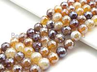 Mystic Plated Faceted Agate Beads, 6mm/8mm/10mm, Plated Champagne Brown Banded Agate Beads,15.5" Full Strand, SKU#UA79